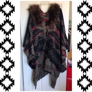 Merona faux fur shawl poncho wrap cape w/ fringe